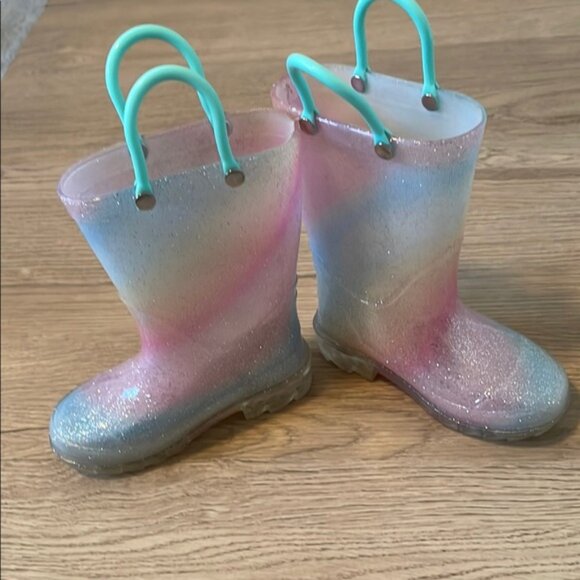 Kids Glittery Rainbow Rubber Boots light up - Picture 4 of 7